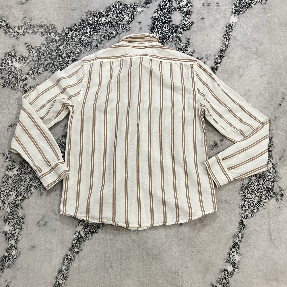 Banana Republic Linen Blend Striped Button Up Shirt Small White Tan Slim Fit - Picture 6 of 9